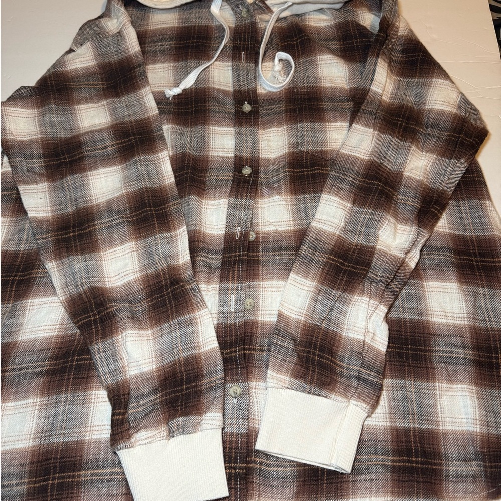 New American Eagle Flannel Hooded Shirt Size Large